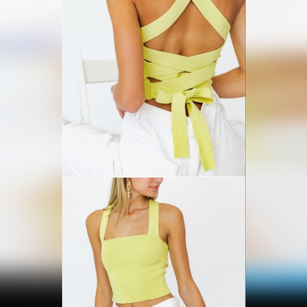 Luca + Grae yellow cross back crop top
